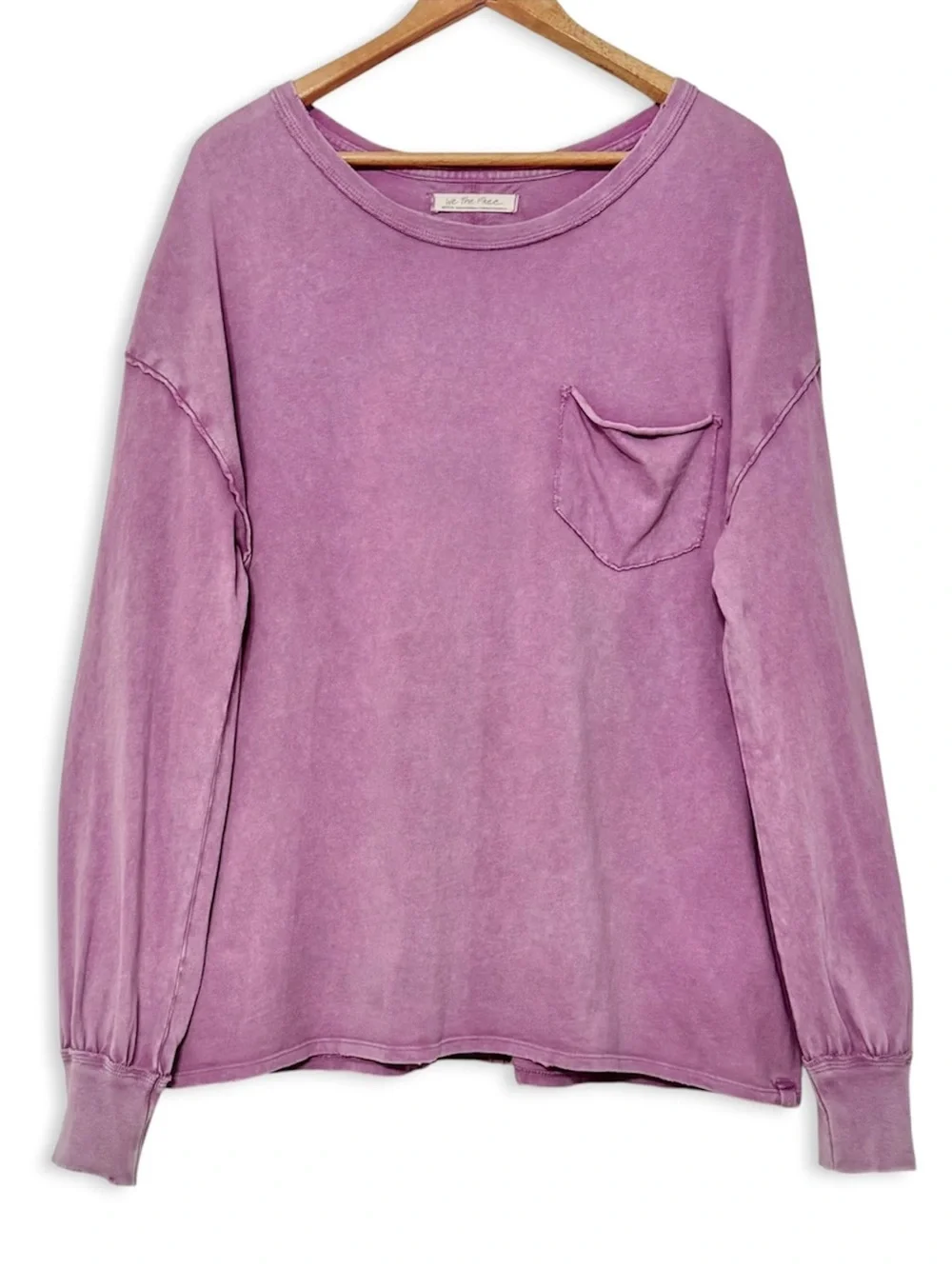 Free People We the Free Fade Into You Tee Cotton Pocket Long Sleeve Purple Pink